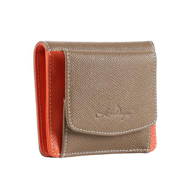 ☆ グレーベージュxオレンジ Digne レザースリムミニウォレット