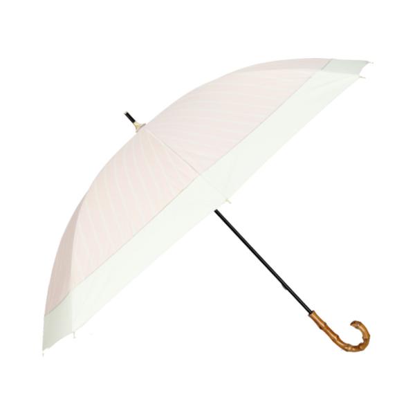 ☆ ストライプピンク ☆ 晴雨兼用ブラックコーティング長傘 竹手元 amusant sous la pluie 長傘 晴雨兼用 晴雨兼用傘 雨傘 日傘 手開き