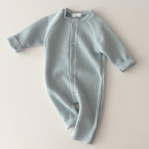 ☆ ブルー ☆ 90cm ☆ ロンパース ベビー ロンパース 長袖 ボディスーツ カバーオール ボディオール ベビー服 前開き 無地 赤ちゃん 服