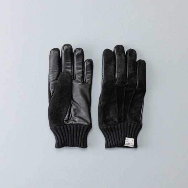 ☆ ブラック 24cm MEN ピッグスエード ラムコンビカフスグローブ