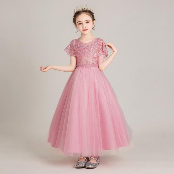 ☆ ピンク 130センチ ドレス 子供 ピアノ 発表会 通販 女の子 ロング
