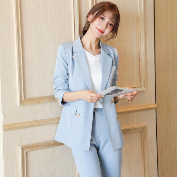 ☆ ライトブルー Lサイズ ビジネススーツ レディース pmyladysuit03