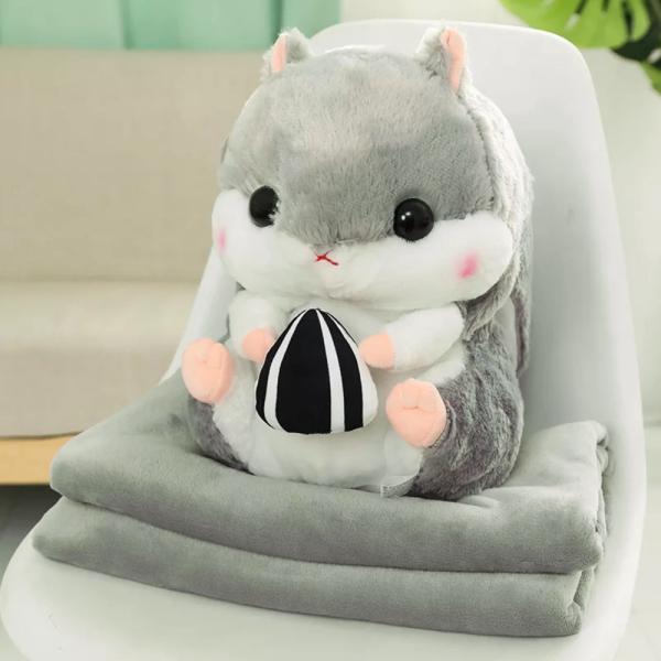 ☆ グレー ひざ掛け かわいい ぬいぐるみ 通販 ブランケット キャラクター 膝掛け ハムスター 収納 おしゃれ キッズ 子供 こども 女の子