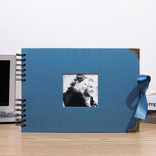 ☆ ネイビー フォトアルバム スクラップブック式 リボン付き