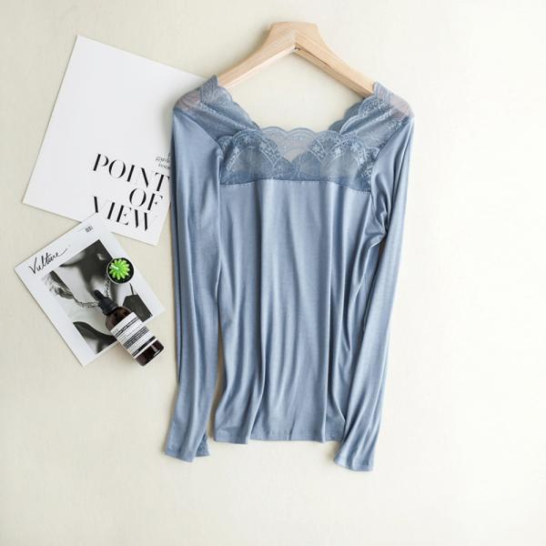 ☆ ブルー フリーサイズ レディースインナー 花柄レース 長袖