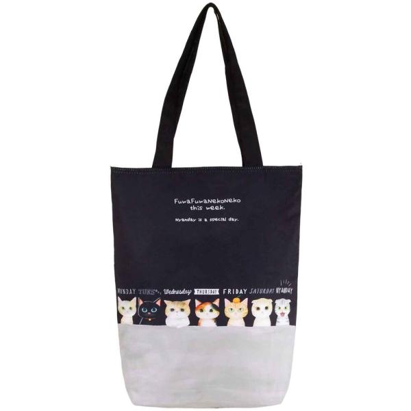 ☆ 26350.ブラックxグレー ふわふわねこねこトートバッグ トートバッグ