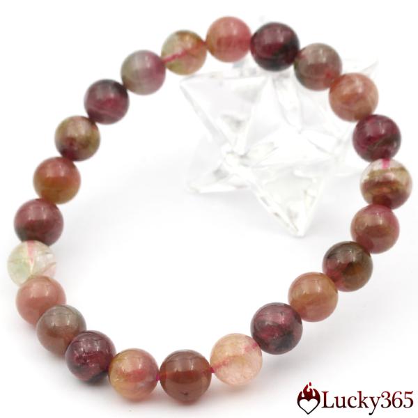高品質トルマリン ブレスレット 8mm 内径約16.5 ミックスカラー トルマリンブレスレット6.5mm[T75-5742]