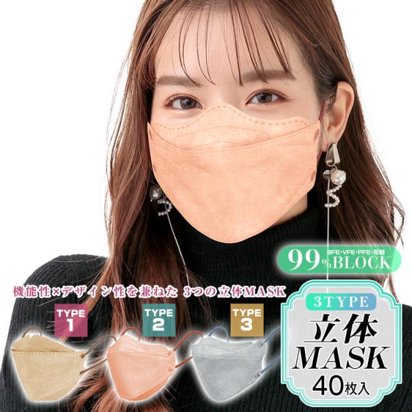 マスク 40枚 バイカラー 4層 3D立体マスク 小顔効果 不織布 カラーマスク 使い捨て 快適 男女兼用 平ゴム 血色 ウイルス対策 感染予防 ny439