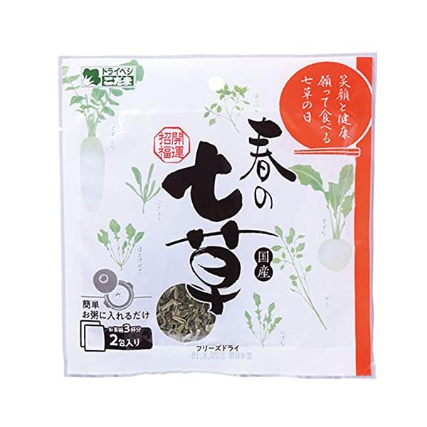 ●商品名春の七草 フリーズドライ 1袋(2g×2包入)  七草粥 七草がゆ こだま食品●商品紹介作ったおかゆに混ぜるだけで季節の七草粥に。1包でお茶碗2から3杯分作れます。●内容量1袋(2g×2包入)●原材料乾燥すずしろ、食塩、乾燥すずな、...
