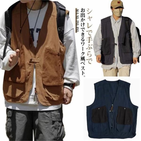 ベスト 春夏 ベスト カジュアルベスト メンズ 軽量 ジャケット 大きいサイズ 撮影ベスト ノースリーブ 薄手 トップス シンプル 通勤 仕事 おしゃ