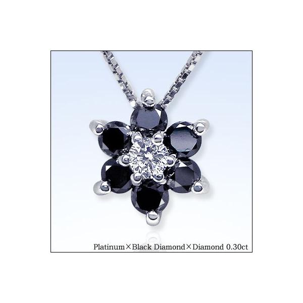 ペンダントネックレス pt900 0.3ct フラワー ブラックダイヤモンド