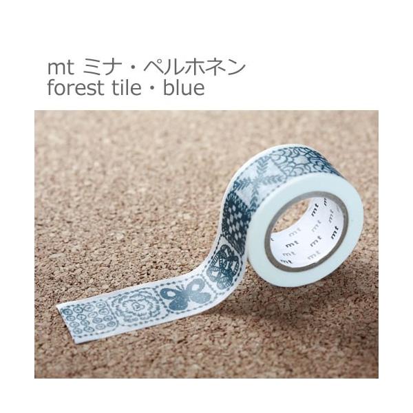 【ゆうメール９９円】カモ井加工紙 mt ミナ・ペルホネン　forest tile・blue　幅25mmx10m  10P26Mar16　マスキングテープ