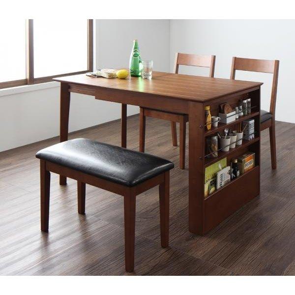 伸長式 ダイニングテーブルセット 4人用 4点 ダイニングセット ベンチ 伸張 伸縮 90cm 120cm 