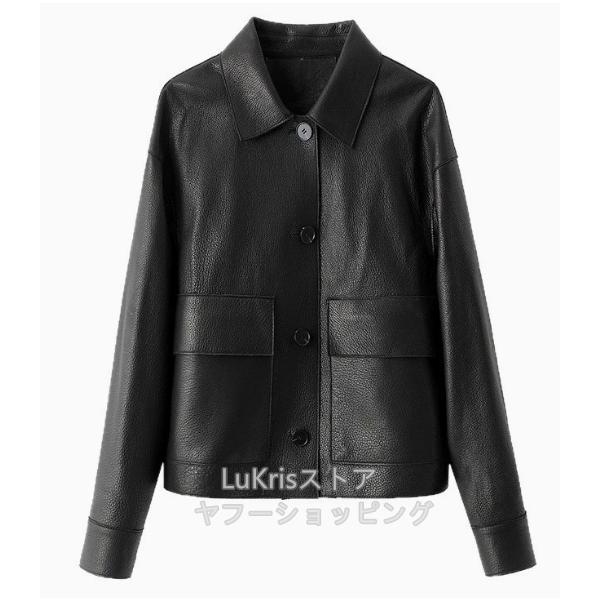 SALE!  本革 ジャケット　レディース　レザーコート　羊革　柔らかい皮　OL  ブルゾン ステンカラー 格好いい バイク　革ジャン　ブラック　黒