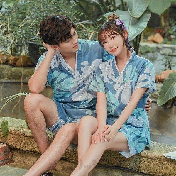 パジャマ浴衣和服綿100 夏ルームウェアペアパジャマ半袖葉柄パジャマペアルックお揃いレディースメンズギフトカップルの価格と最安値 おすすめ通販を激安で
