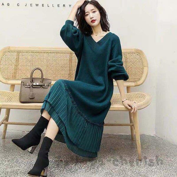 ニットワンピース レディース 秋 冬 40代 代 きれいめ 長袖ワンピース カットソー Vネック フリル ニットセーター 上品 大きいサイズ おしゃれ 着痩せ Ol 新品 Nz Aysd2 チェリッシュ Cherish 通販 Yahoo ショッピング