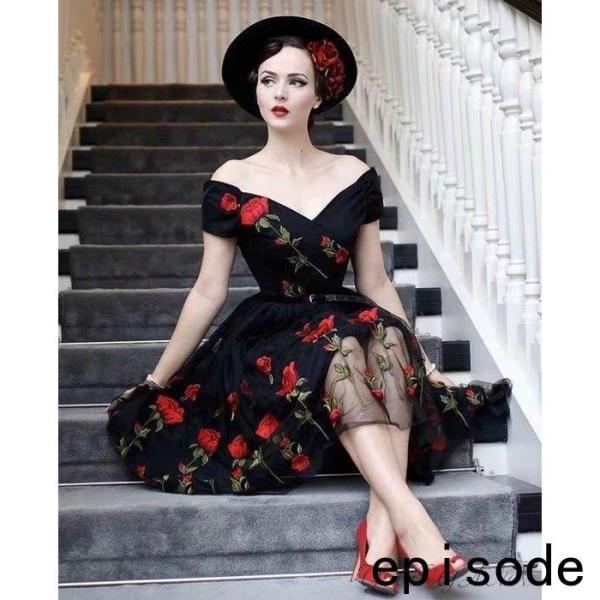 ロングワンピース フォーマル パーティードレス 演奏会 マキシワンピース ノースリーブ Vネック 刺繍 ハイウエスト レース 結婚式 代 30代 40代 上品