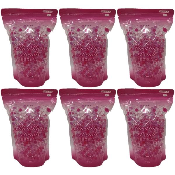 【まとめ買い】室内・トイレの消臭芳香剤 キラキラビーズ ローズの香り 詰替用500g入x6個セット(計3kg) レッド＆クリアミックスキラキラきれいなビーズタイプの消臭芳香剤レッド＆クリアミックス。華やかなローズの香り詰替タイプ500g入が...