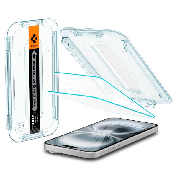 他サイト： Spigen iPhone 16 ガラスフィルム iPhone 15 対応 9H硬度強化ガラス 貼り付けキの商品画像