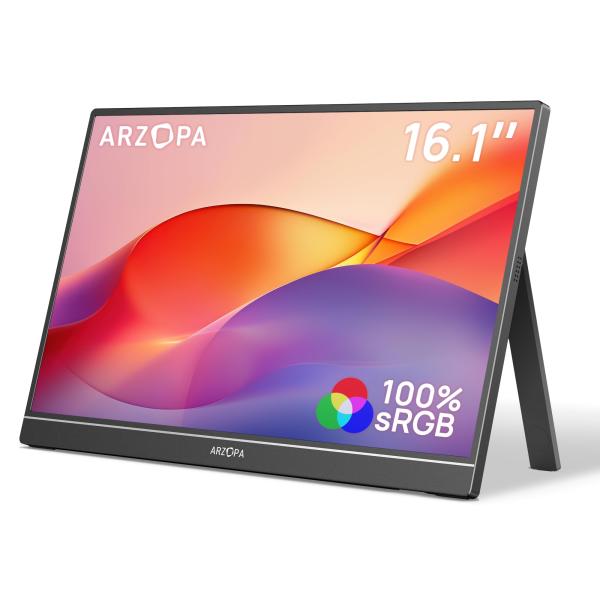 16.1インチ モバイルモニター 大画面 フルHD IPS非光沢 100%sRGB ブルーライト軽