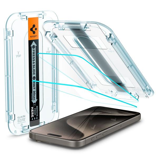 他サイト： Spigen iPhone 15 Pro Max ガラスフィルム 貼り付けキット付き 9H硬度 ナノコーの商品画像