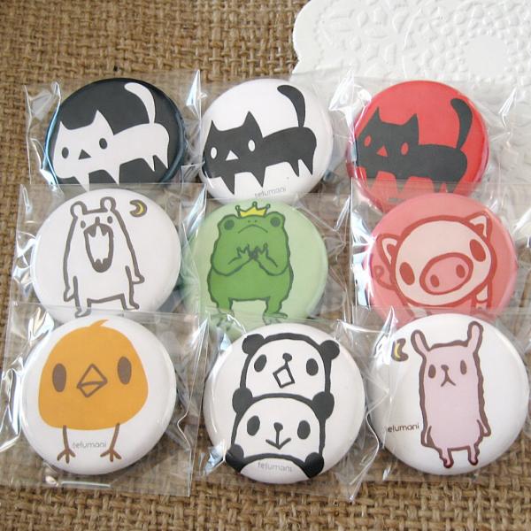 缶バッジ A 32mm（全26種）猫 パンダ しろくま カエル アニマル 動物 tef-021