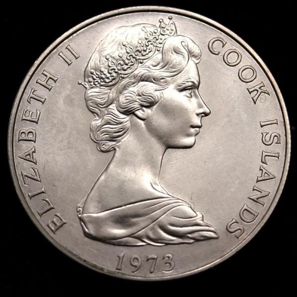 クック諸島 1973年 2.5ドル 大型銀貨 クック船長第二航海 エリザベス