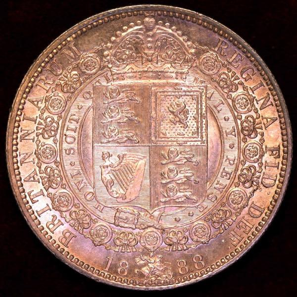 イギリス ビクトリア 1888年 ハーフクラウン銀貨 麗しのピンクトーン