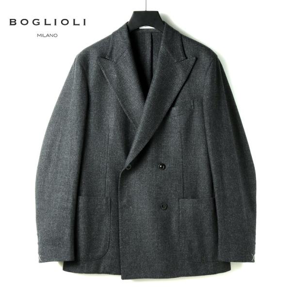 【近年モデル】BOGLIOLI ジャケット ソフトツイード グレー フランネル BOGLIOLI（ボリオリ） ウールフランネルグレンチェック柄4Bダブル