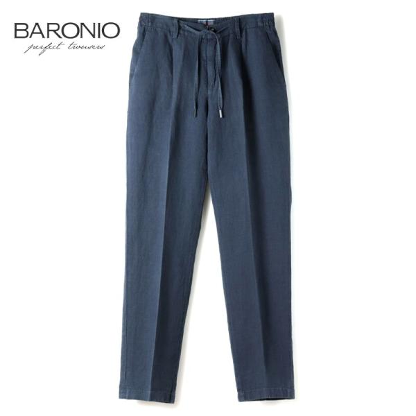 BARONIO / バローニオ ガーメントダイリネンコットンポプリン1プリーツイージーパンツ(BOOT) （ネイビー）