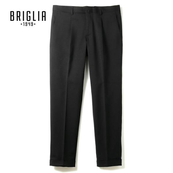 BRIGLIA 1949 / ブリリア 1949 ウールストレッチウーステッド1プリーツテーパードパンツ(BG21P/423126) （ブラック）