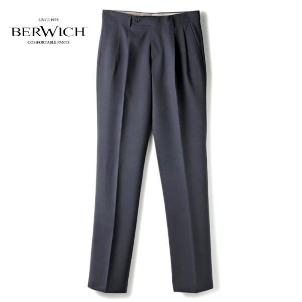 【新品·未使用】BERWICH ウール　ネイビーパンツ BERWICH（ベルウィッチ） ウールストレッチウーステッド2プリーツ