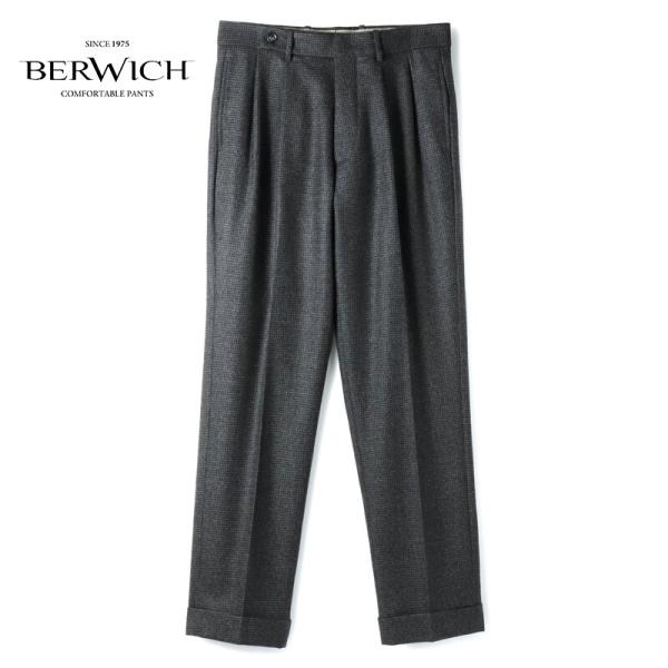 BERWICH / ベルウィッチ 千鳥格子柄ウールフランネル2プリーツパンツ(ARDBEG/AN4326) （ダークグレー基調）
