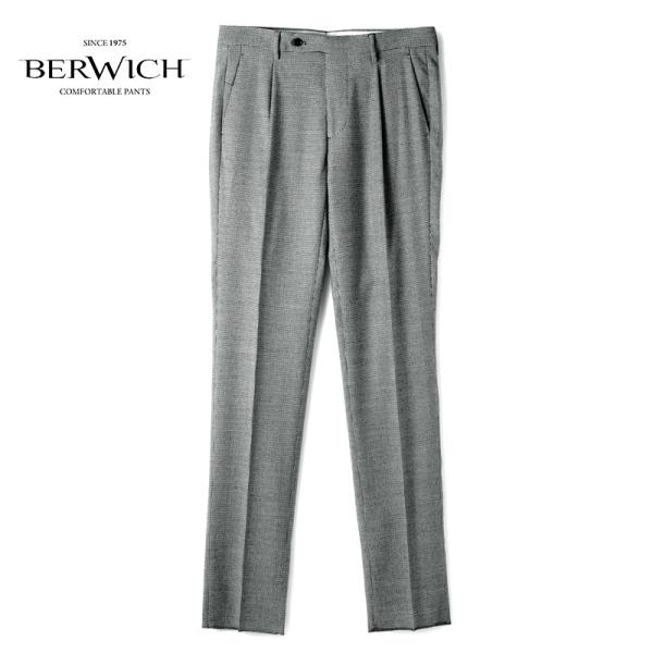 BERWICH / ベルウィッチ 千鳥格子柄ウールストレッチライトフランネル1プリーツスリムテーパードパンツ(JMORELLO 1P/MZ1853X) （ブラック×ホワイト）