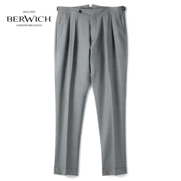 BERWICH / ベルウィッチ Loro Piana ZELANDER ウールウーステッドサイドアジャスター付き2プリーツパンツ(SCOTCH/LP1658) （メランジグレー）