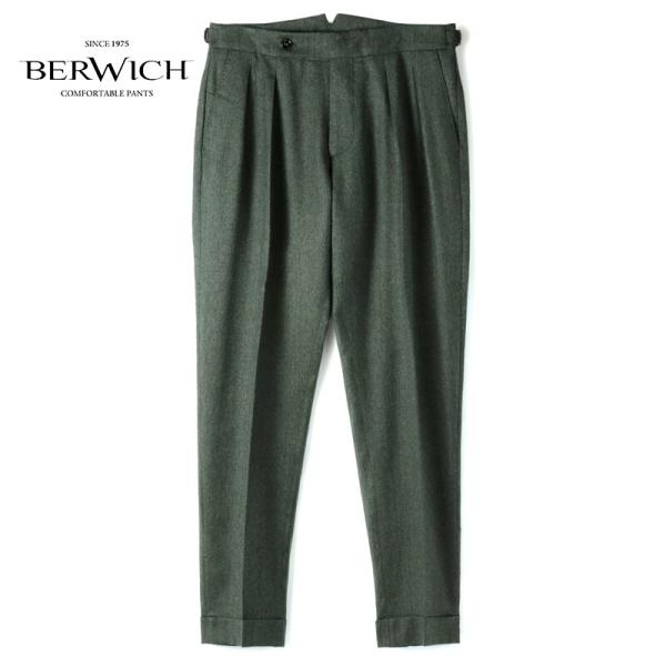 BERWICH / ベルウィッチ ウールサキソニーサイドアジャスター付き2プリーツパンツ(SCOTCH/RD5470) （メランジディープグリーン）