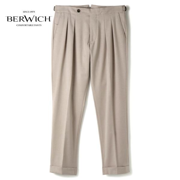 BERWICH / ベルウィッチ ポリエステルレーヨンストレッチライトフランネルサイドアジャスター付き2プリーツパンツ(SCOTCH/U.TECHFLAN01) （グレージュ）