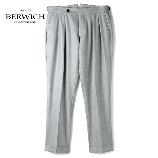 BERWICH / ベルウィッチ CANONICO ウールサキソニーサイドアジャスター付き2プリーツパンツ(SCOTCH/VB5991) （メランジライトグレー）
