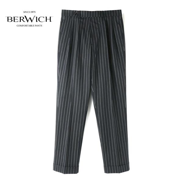 BERWICH（ベルウィッチ） ストライプ柄コットンストレッチ2プリーツ