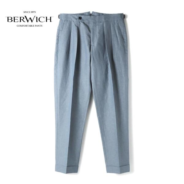 BERWICH SCOTCH 2プリーツ リネンコットン サイドアジャスター BERWICH（ベルウィッチ） リネンコットンサイドアジャスター付き2