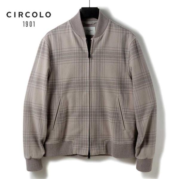 CIRCOLO1901 / チルコロ1901 チェック柄ウールフランネルジャージーボンバージャケット(CN4588) （ベージュ×グレー）