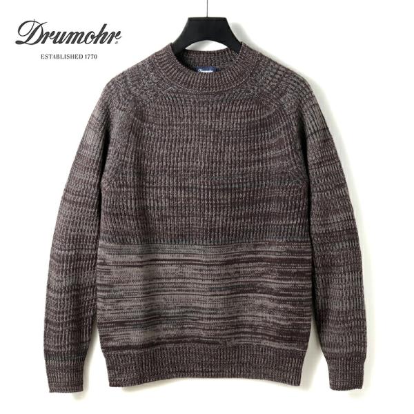 DRUMOHR（ドルモア） リブ編み切替しウールメランジミドルゲージクルー 
