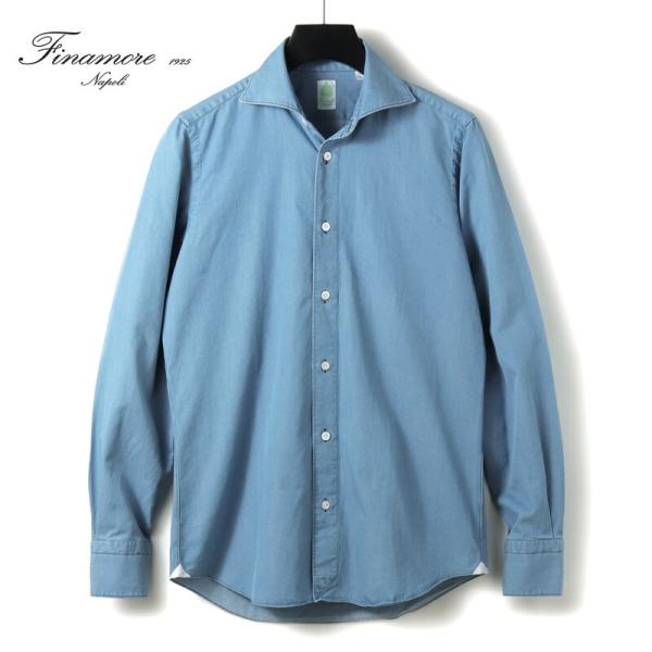 フィナモレ ALUMO シャツ ウォッシュドコットン ホリゾンタルカラー Finamore（フィナモレ） ウォッシュドコットンライトオンスデニム