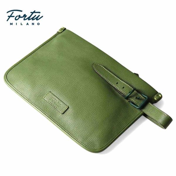 【現行・未使用】フェラガモ クラッチバッグ カーフレザー ロゴ ユニセックス 緑 Fortu milano / フォルツミラノ グレインカーフレザークラッチバッグ