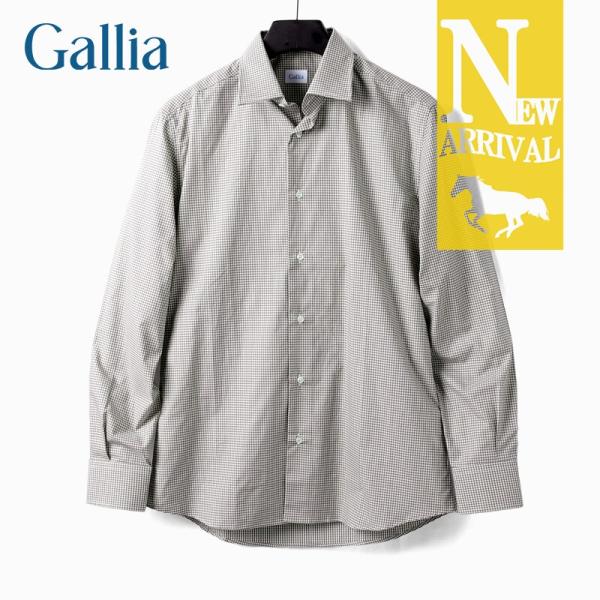 Gallia / ガリア チェック柄コットンポプリンセミワイドカラーシャツ(GA6L25) （グレー×ベージュ×ホワイト）
