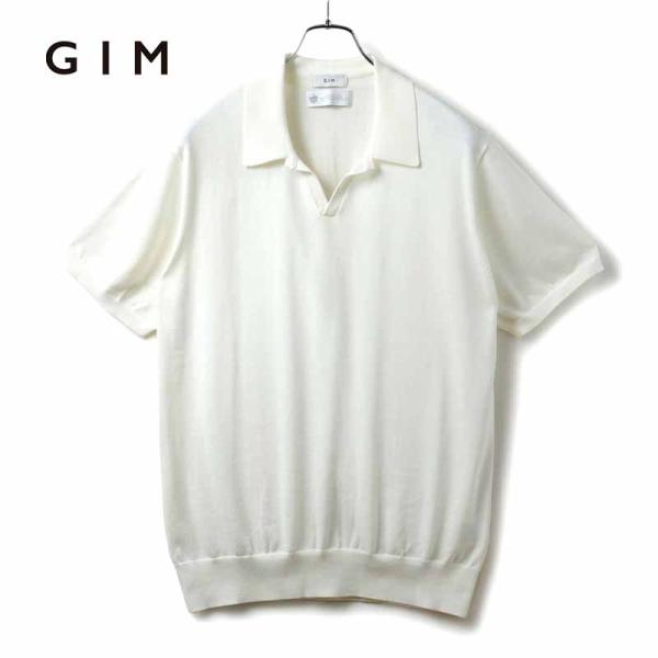 新品【GIM ジム】アイランドコットン14G半袖スキッパーニットポロシャツ M gim（ジム） アメリカンシーアイランドコットン14G半袖スキッパー