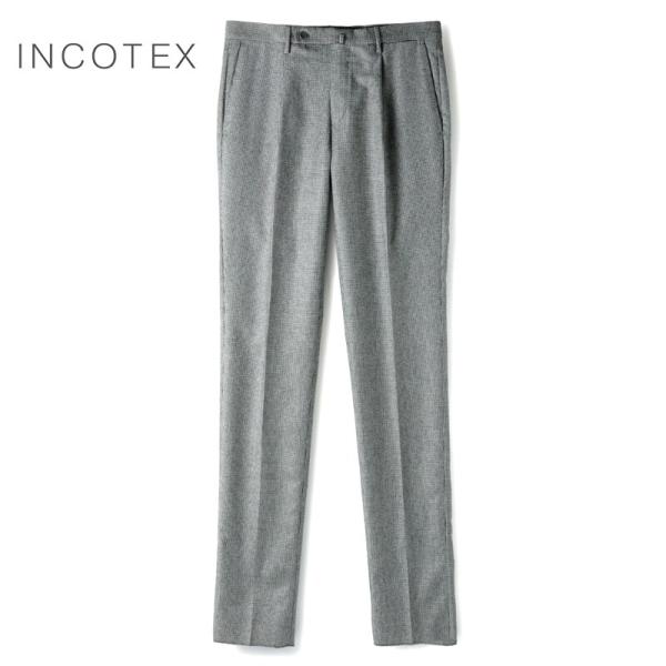 INCOTEX / インコテックス Super100'sウールジャカードマイクロ千鳥格子柄1プリーツパンツ31型/SLIM FIT(1T0031/1783J) （ブラック×ホワイト）