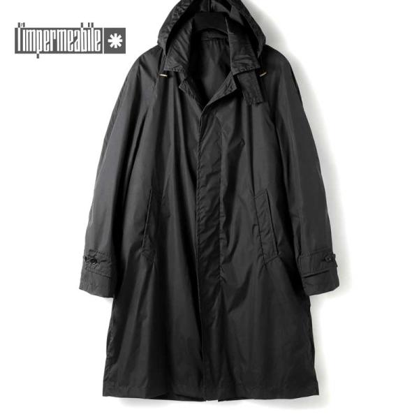 l'impermeabile / リンペルメアビレ 撥水軽量高密度ナイロンパッカブルフーデッドステンカラーコート(HOLLAND) （ブラック）