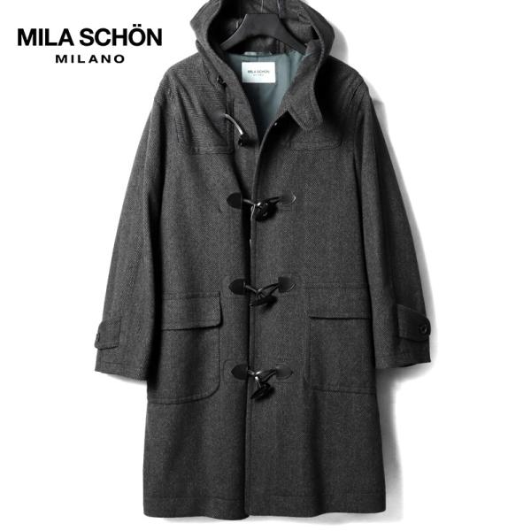 MILA SCHON MILANO / ミラ ショーン ミラノ ウールカシミヤヘリンボーンダッフルコート(260-52Y) （ダークグレー）