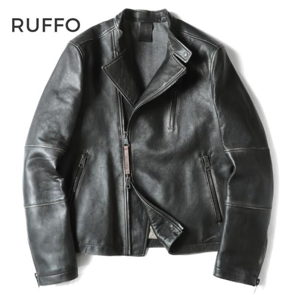 RUFFO ルッフォ　レザージャケット　黒 ブラック RUFFO（ルッフォ） ラムナッパレザーシングルライダースジャケット